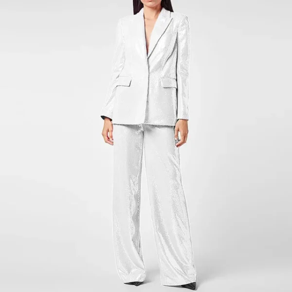 Ensemble  pantalon pour femme, veste élégante à paillettes brillantes, Blazer ample, longues jambes larges, ensemble deux pièces, nouvelle collection automne – Image 8