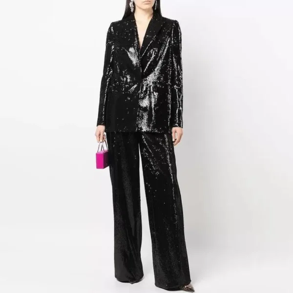 Ensemble  pantalon pour femme, veste élégante à paillettes brillantes, Blazer ample, longues jambes larges, ensemble deux pièces, nouvelle collection automne