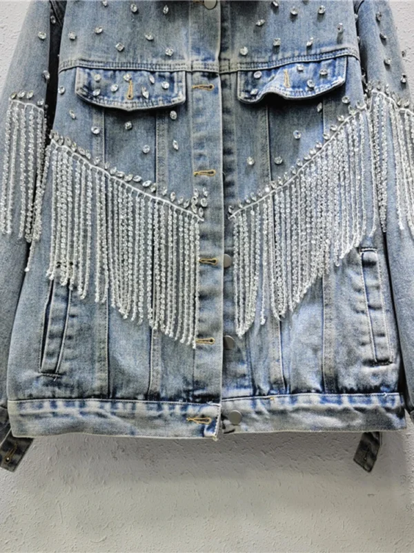 Veste en Jean Denim incrustés de bijoux pour femme – Image 4