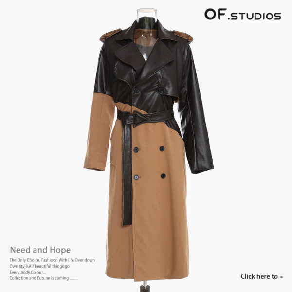 Trench en cuir noir et marron – Image 5