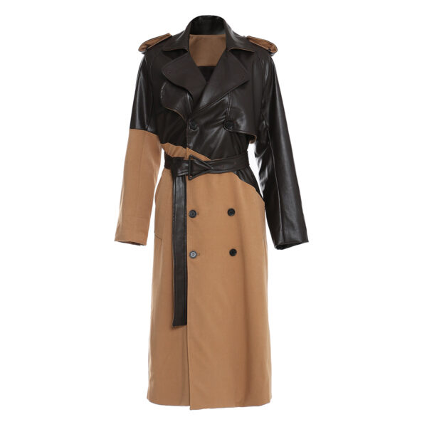 Trench en cuir noir et marron – Image 2