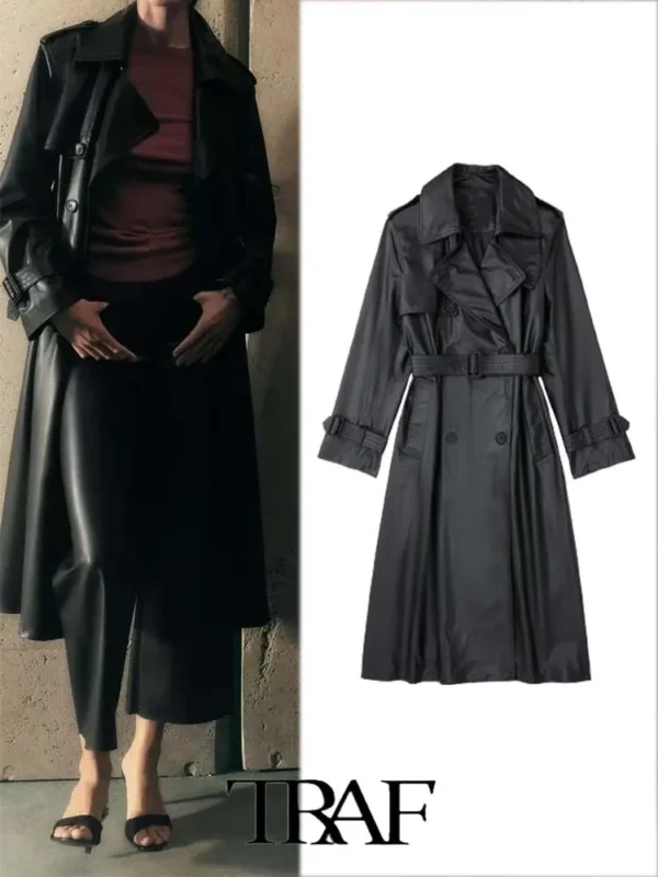 Trench coat noir similicuir – Image 2