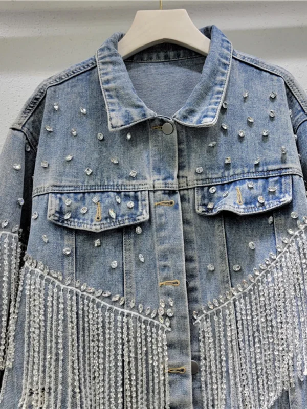 Veste en Jean Denim incrustés de bijoux pour femme – Image 3