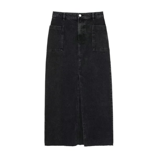 Fashion Midi Skirt Vintage Streetwear Skirts Women's High Waist Black Denim Skirt Woman Slit Jean Long Skirts For Women