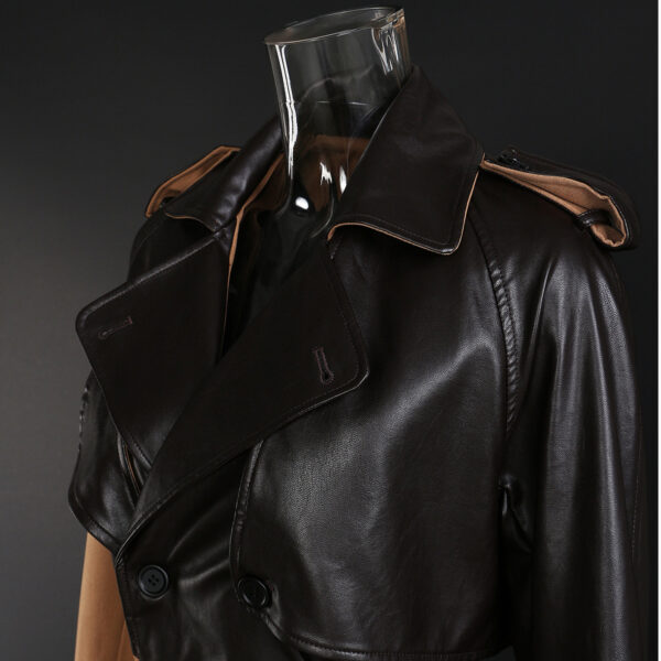 Trench en cuir noir et marron – Image 4