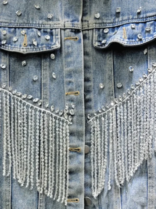 Veste en Jean Denim incrustés de bijoux pour femme – Image 5