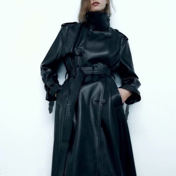 Trench coat noir similicuir – Image 3