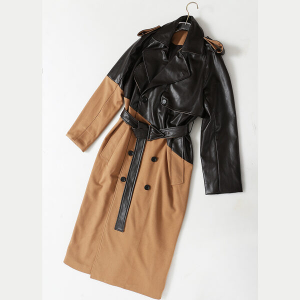 Trench en cuir noir et marron – Image 6