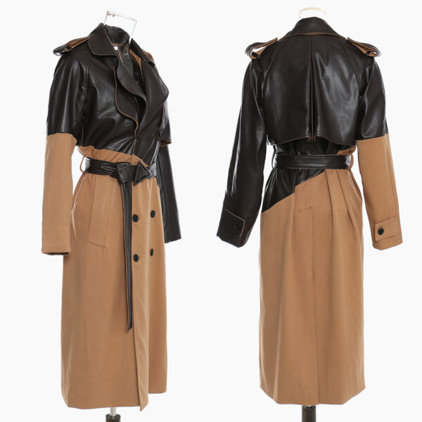 Trench en cuir noir et marron – Image 3