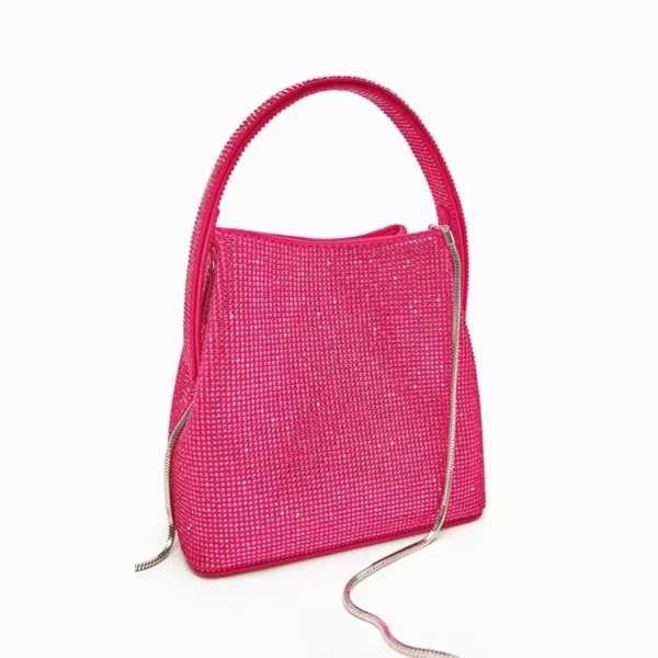 Mode femme brillant strass pour soirée soirée Rose rouge diamant femme poignée supérieure pochette sac à main bandoulière sac à main. – Image 4